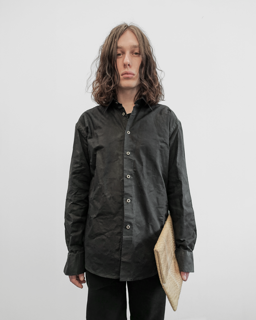 MELTAL - Crinkled Waxed Button-Up Shirt